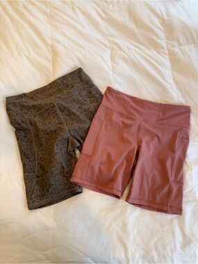 High-Rise Pocket Biker Shorts — Mauve Pink and Olive Leopard